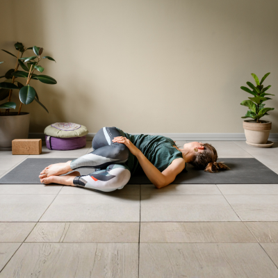 Supta Matsyendrasana II Yoga y etiramientos que alivian el dolor menstrual